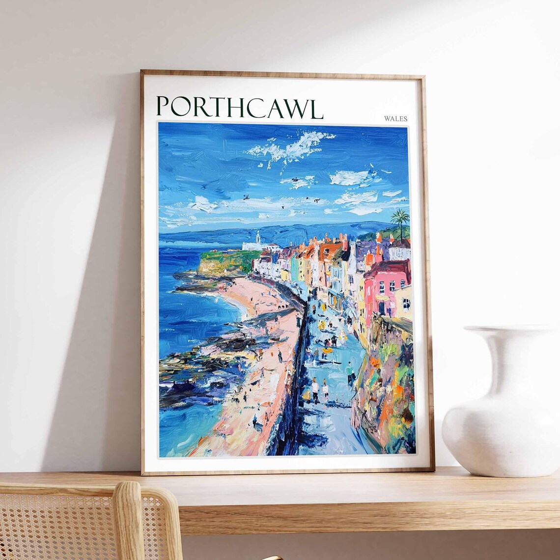 Porthcawl Wales High View Promenade Scene Vintage Travel Poster