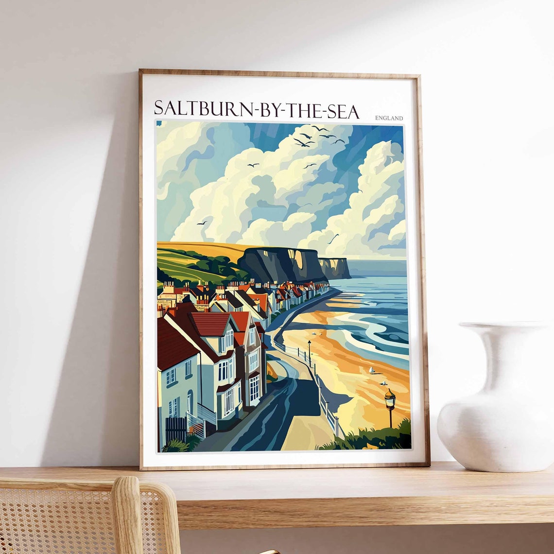 Saltburn By The Sea Poster Uk Travel Poster Coastal Wall Art British Art Uk Home Decor Vintage Seaside Poster Saltburn By The Sea Art