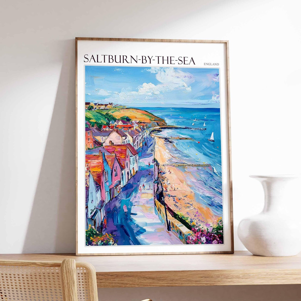Saltburn By The Sea Poster Uk Travel Poster Coastal Wall Art British Art Uk Home Decor Vintage Seaside Poster Saltburn By The Sea Art