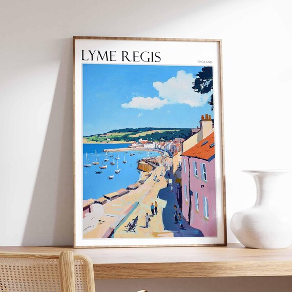 Lyme Regis England Beach View Sailboats Fishing Harbor Town Art Poster
