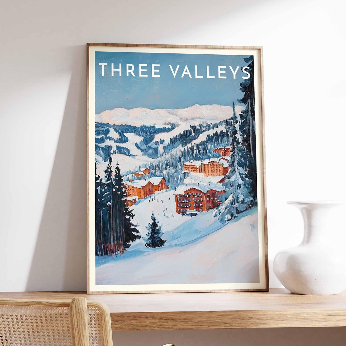 Three Valleys Red Roof Village Tucked Among Snowy Pines Poster