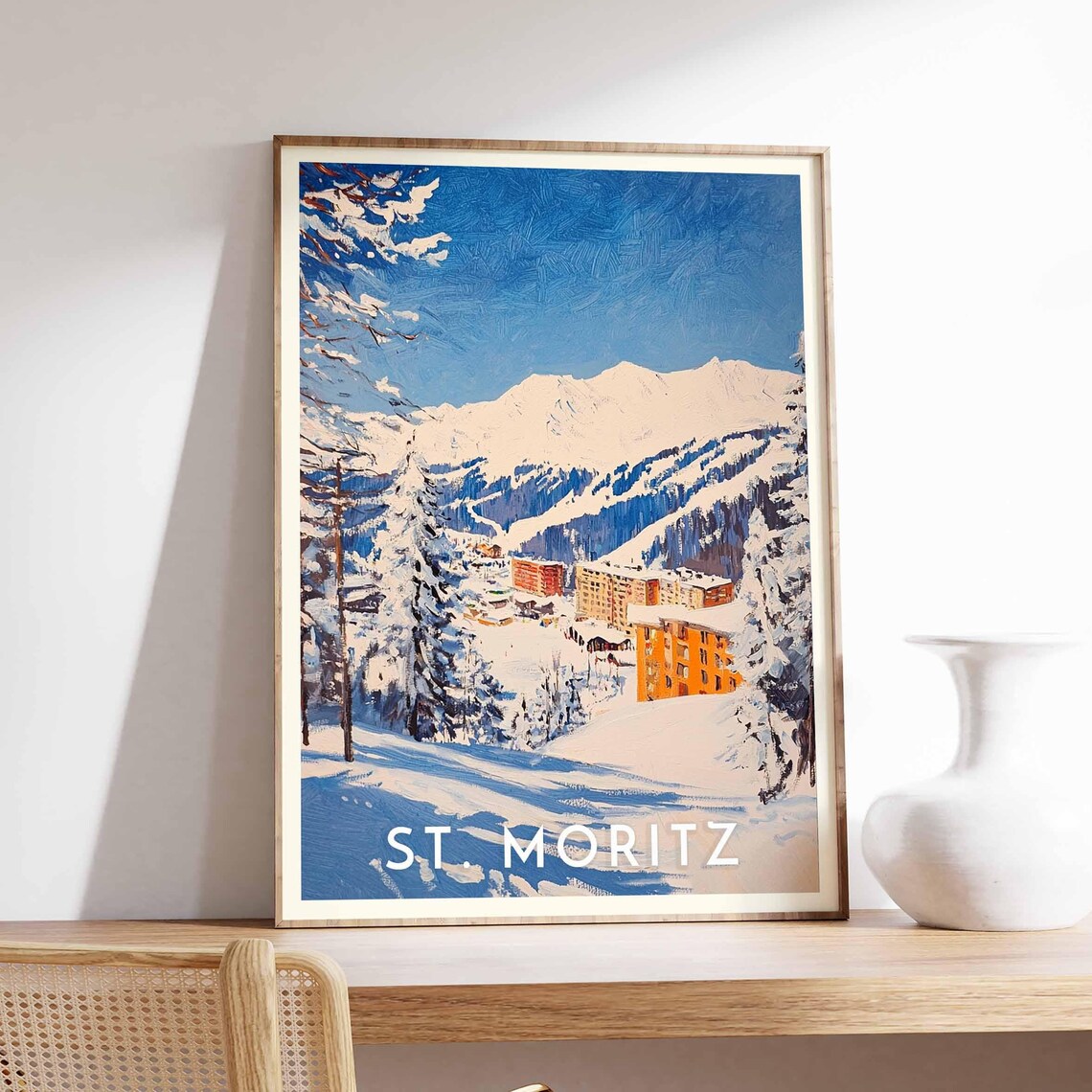 St. Moritz Switzerland Impasto Blue Peaks Grand Hotels Poster