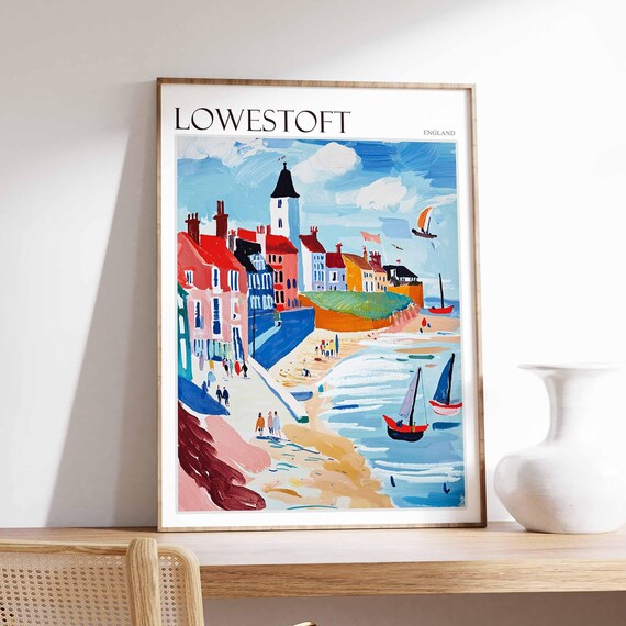 Lowestoft England Seaside Town Sailboats Beach Street Scene Poster