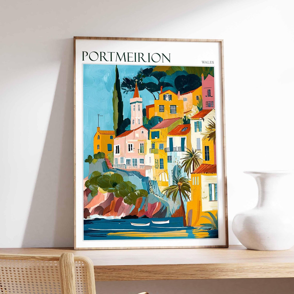 Portmeirion Poster Wales Poster Uk Travel Poster Coastal Wall Art British Decor European Travel Poster Uk Landscape Poster Uk Print
