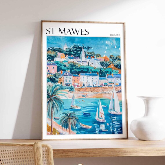St Mawes England Charming Harbor Sailboats and Hillside Town View Poster