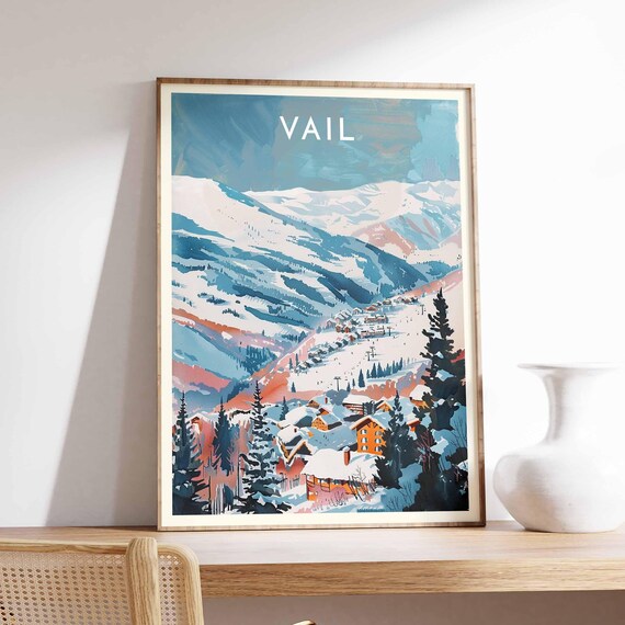 Vail Colorado Dawn Mountain Village Coral Teal Sky Art Poster