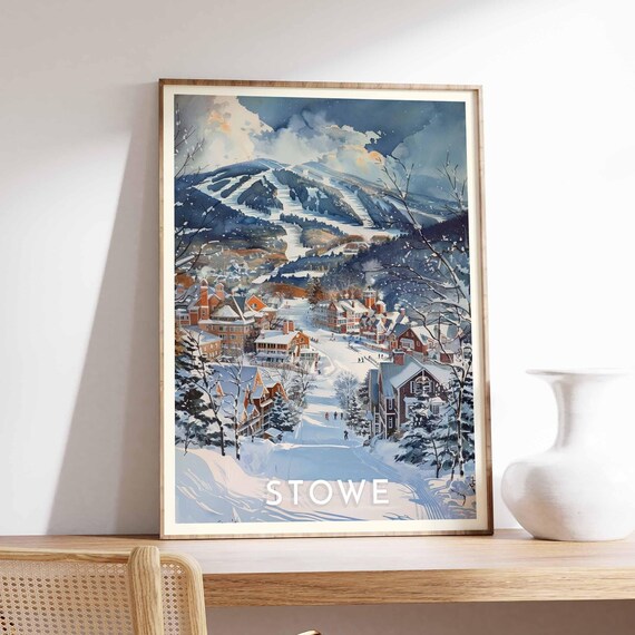 Stowe Moody Watercolor Village Under a Brooding Winter Sky Poster