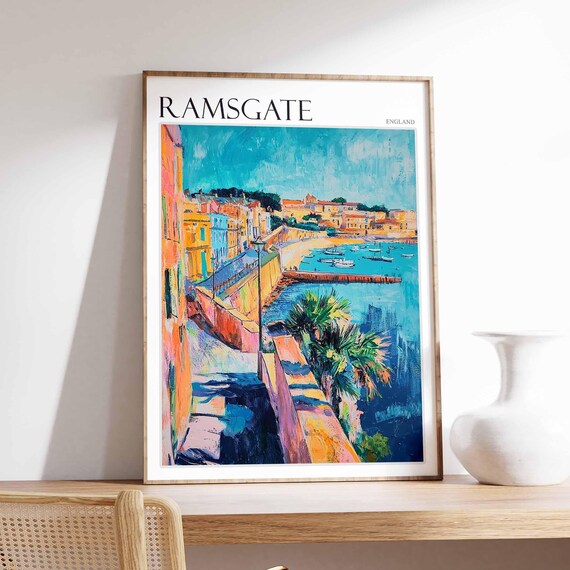 Ramsgate England Colorful Seaside Town Beach Boats Art Poster