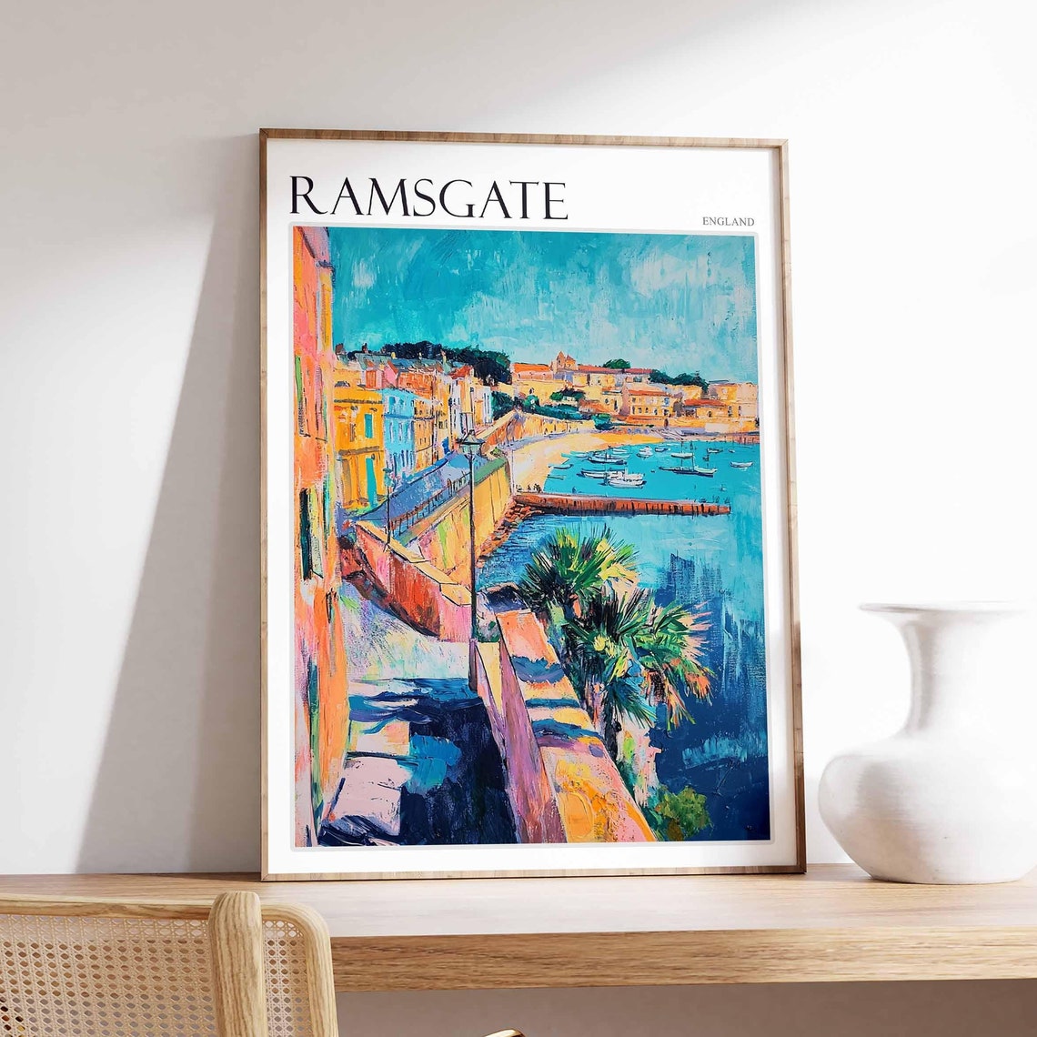 Ramsgate England Colorful Seaside Town Beach Boats Art Poster