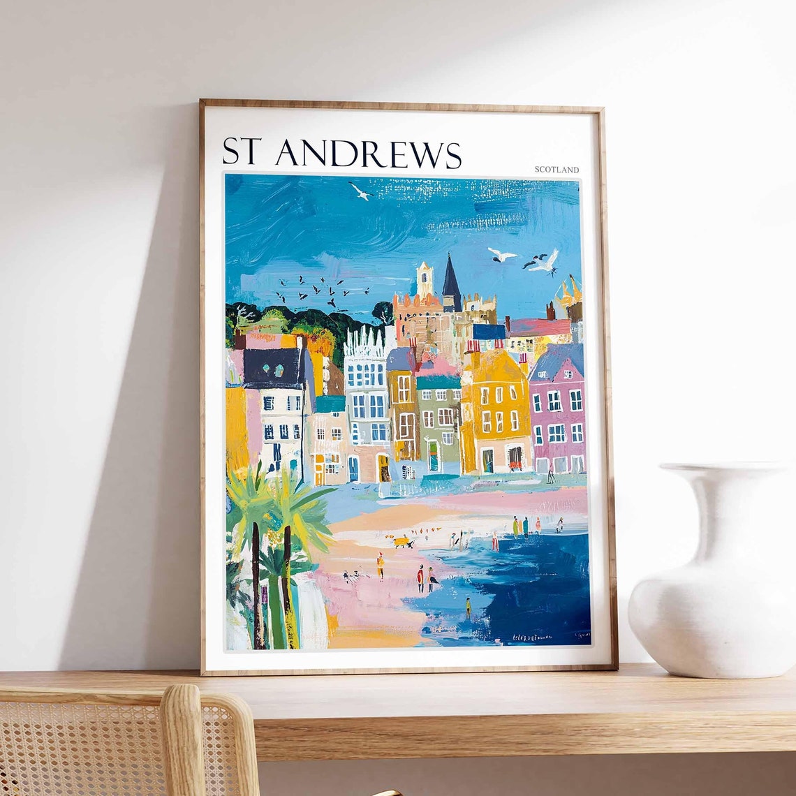 St Andrews Scotland Colorful Seaside Houses Beach Art Poster