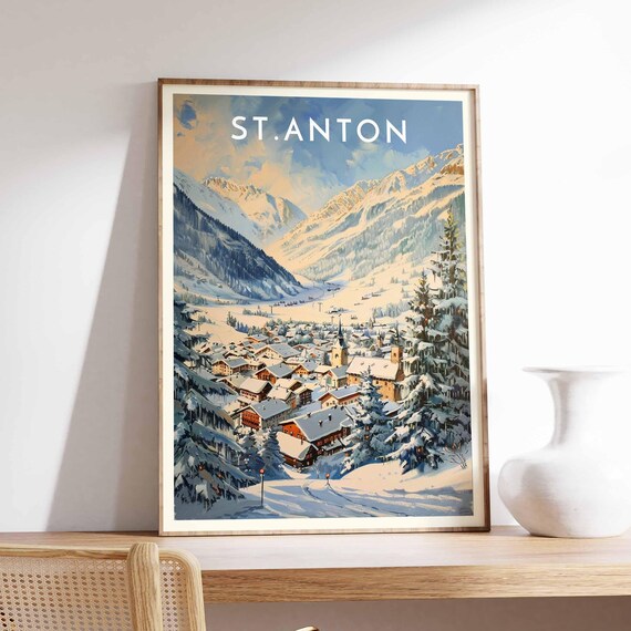 St. Anton Austria Golden Watercolor Alpine Village Valley Poster