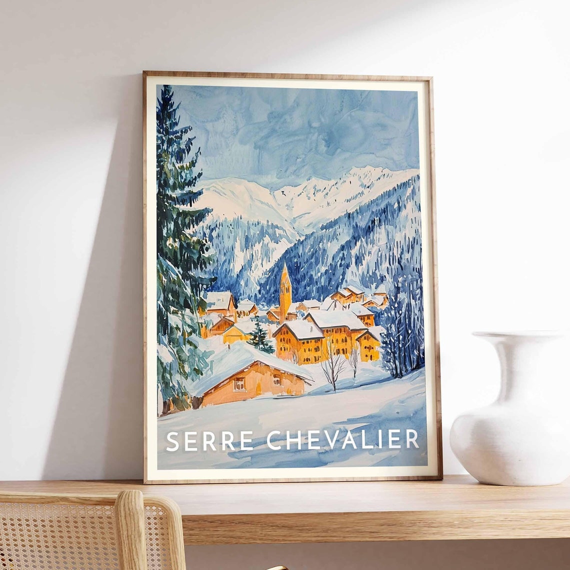 Skiing Travel Poster Serre Chevalier Ski Print France Travel Print Skiing Art Skiing Print Winter Sport Art Ski Gift