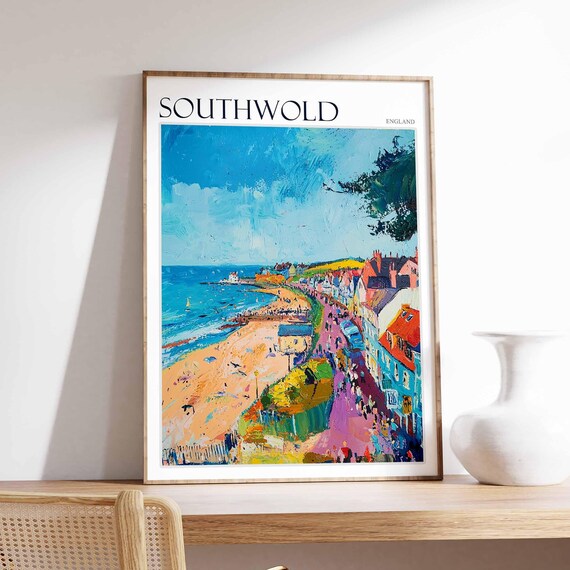 Southwold Aerial Town And Beach Crowds Summer Poster England