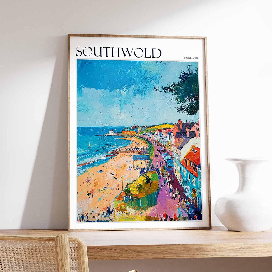 Southwold Aerial Town And Beach Crowds Summer Poster England