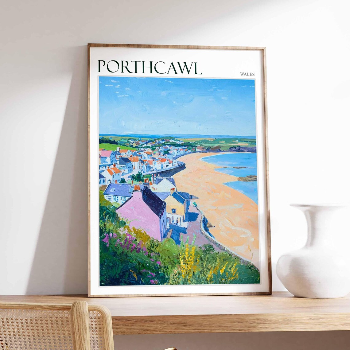 Porthcawl Wales Panoramic Beach Town Scene Vintage Travel Poster