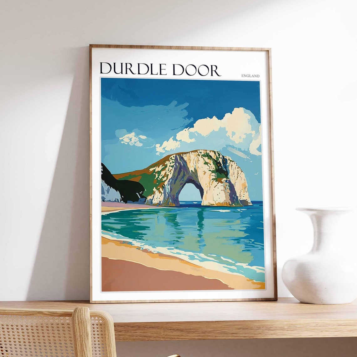 Durdle Door England Stone Arch Blue Sky Bold Illustration Poster
