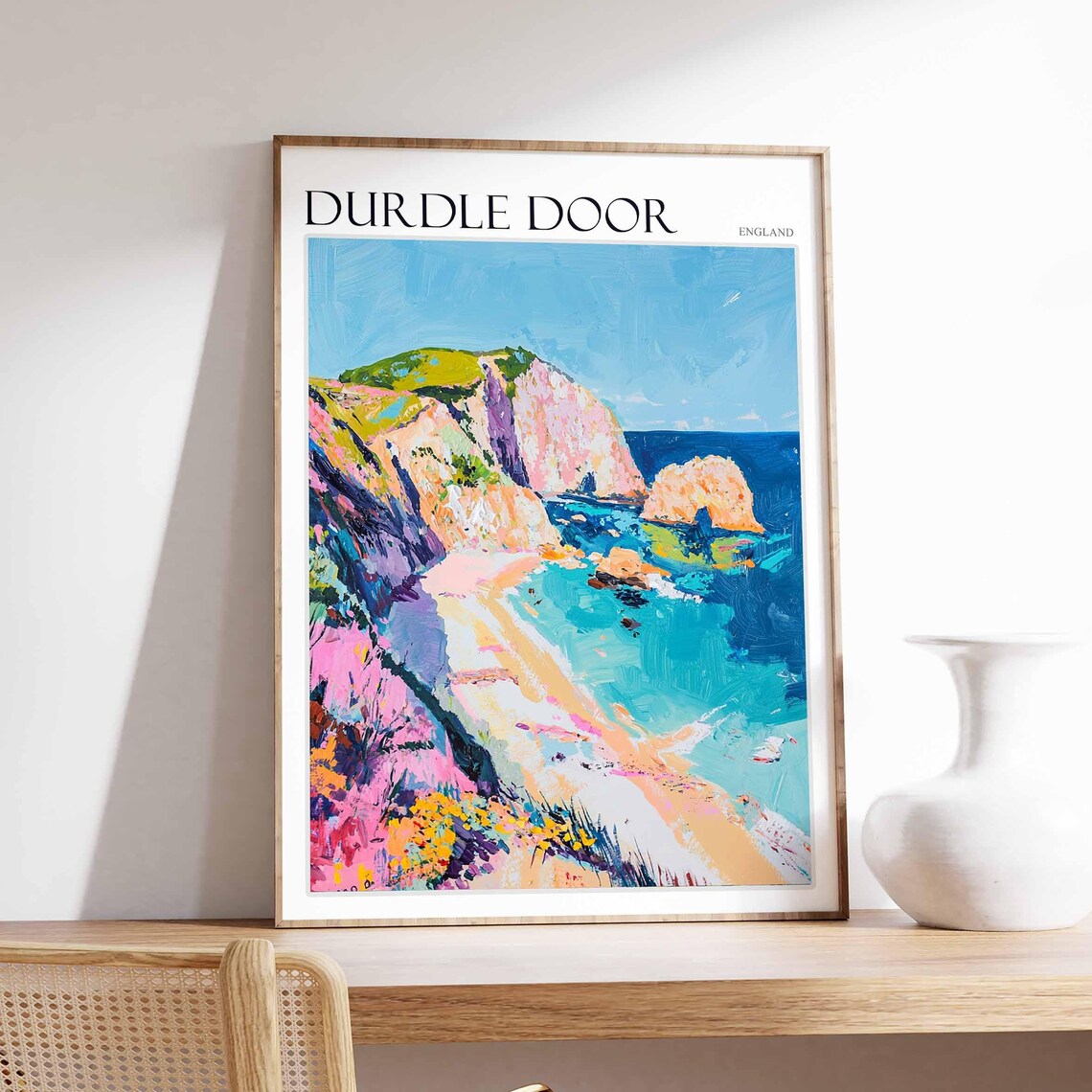 Durdle Door England Bold Colorful Cliff Coast Artwork Poster