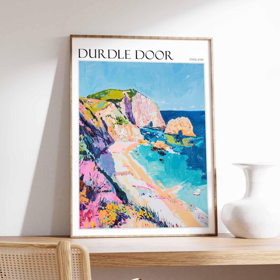 Durdle Door England Bold Colorful Cliff Coast Artwork Poster