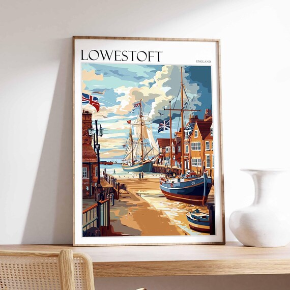 Lowestoft England Tall Ship Harbor Union Jack Painting Travel Poster