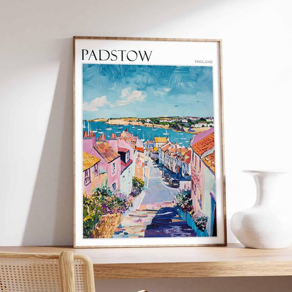 Padstow England Pink Street Harbor View Vintage Travel Poster