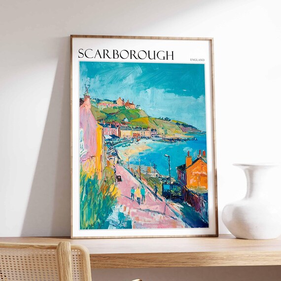 Scarborough Castle Hill Promenade Colorful Poster England Seaside