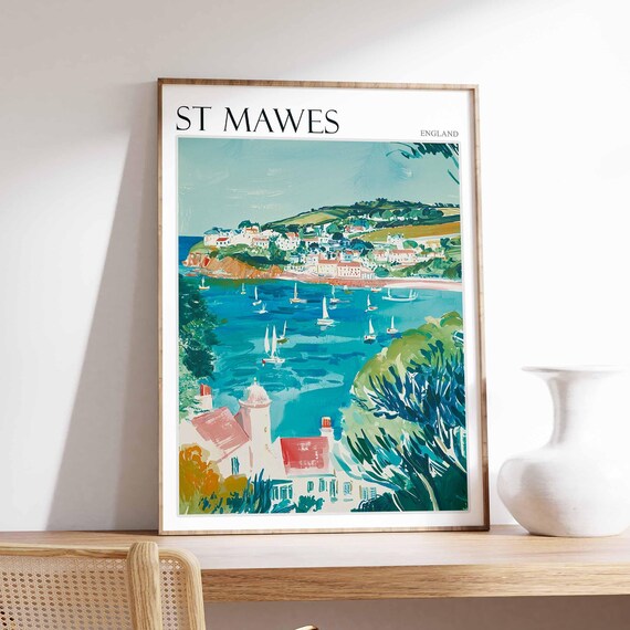 St Mawes England Turquoise Bay with Sailboats and Coastal Village Poster