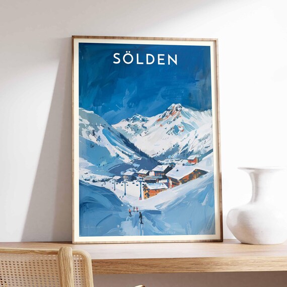 Sölden Bright Blue Peaks Above Wooden Chalet Ski Lifts Poster