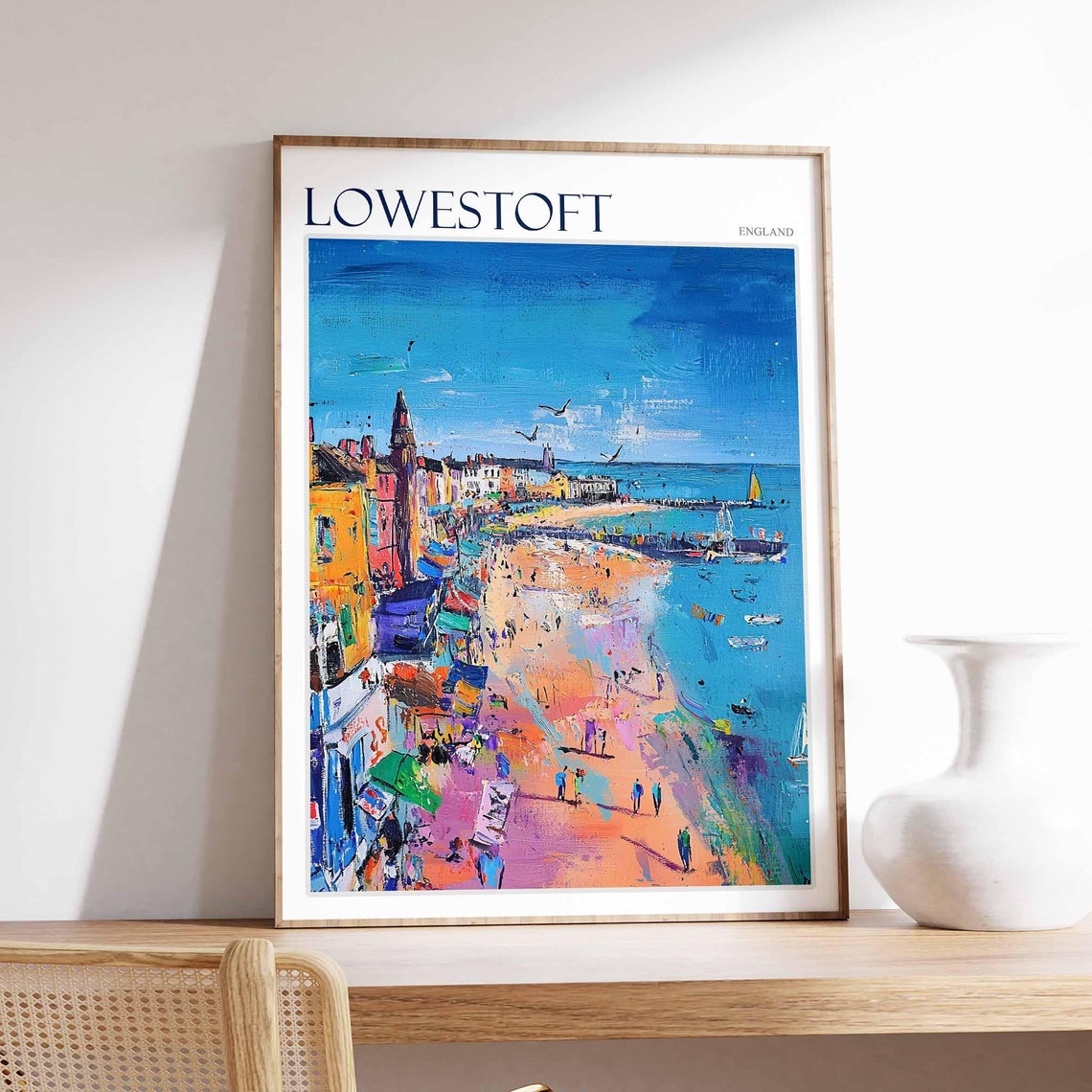 Lowestoft England Aerial Busy Beach Promenade Pier Summer Poster