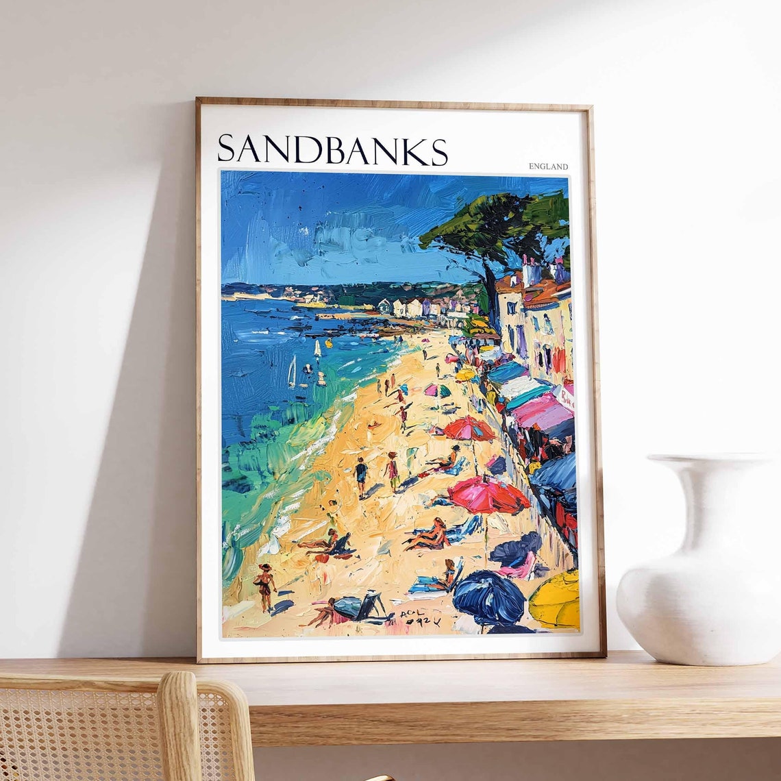 Sandbanks England Busy Beach Umbrellas Seafront Summer Art Poster