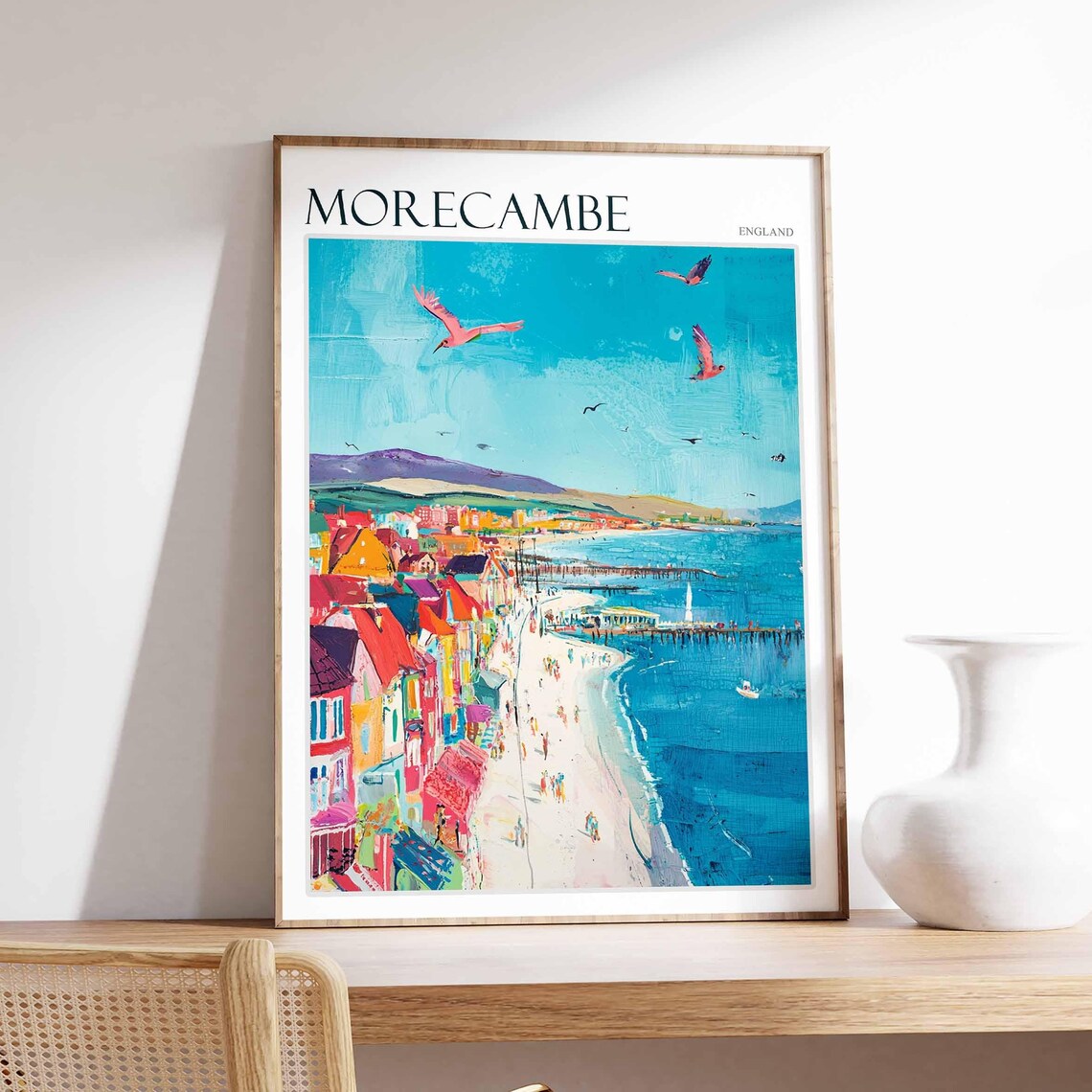 Morecambe Bay Poster England Travel Poster Coastal Wall Art Uk Decor British Home Decor English Riviera Poster Morecambe Travel Print