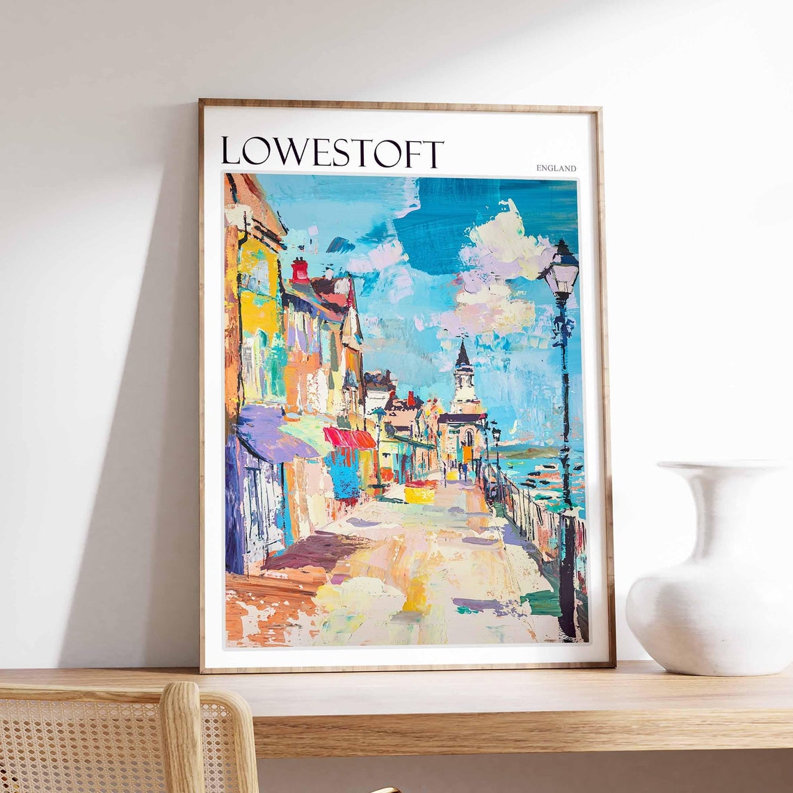 Lowestoft England Impressionist Colorful Seafront Street Tower Poster