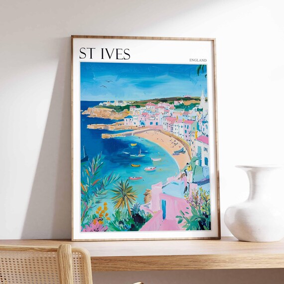 St Ives England Sweeping Bay Boats Seaside Coastal Town Art Poster