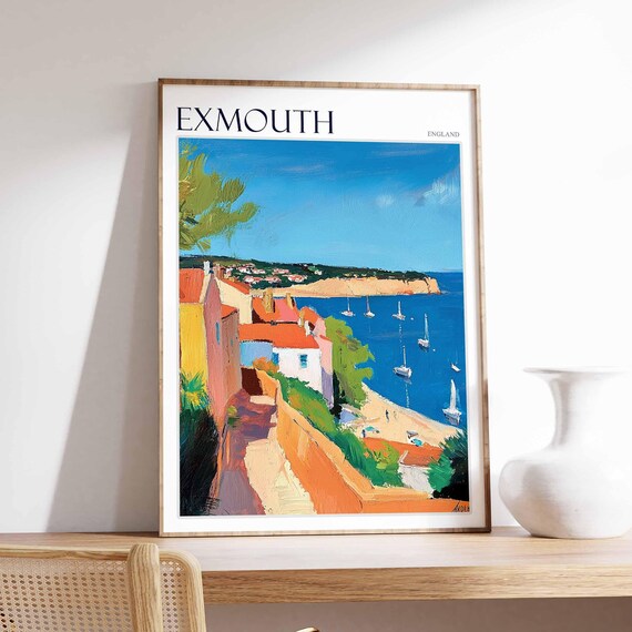 Exmouth England Cliff Path Beach Red Roof Houses Sail Art Poster