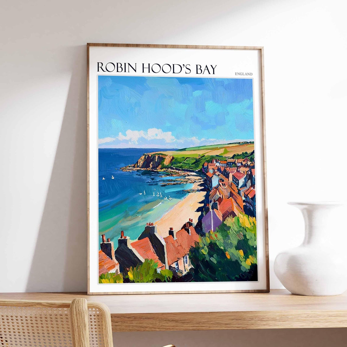Robin Hood's Bay England Chimneys Beach Aerial View Scenic Poster