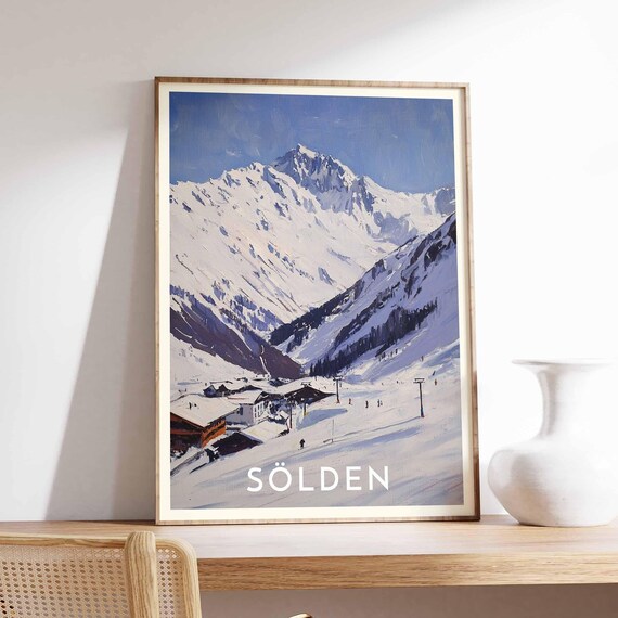 Sölden Austria Minimalist Impasto Snowfield Serene Peaks Poster