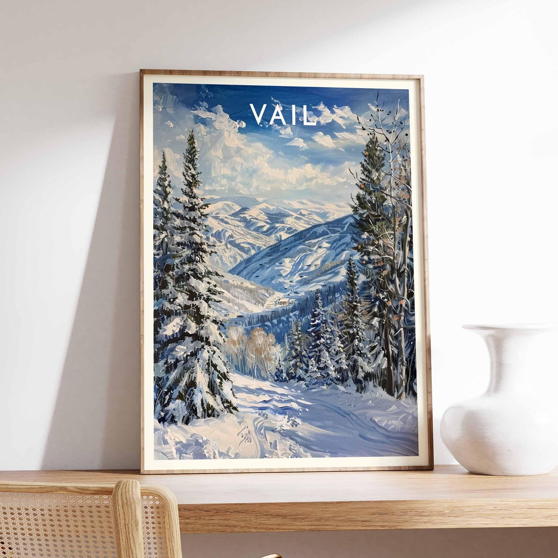 Vail Colorado Snowy Pines Mountain Vista Dramatic Clouds Poster