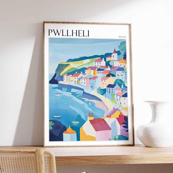 Pwllheli Wales Harbor Curve Church Spire Blue Water Boats Poster