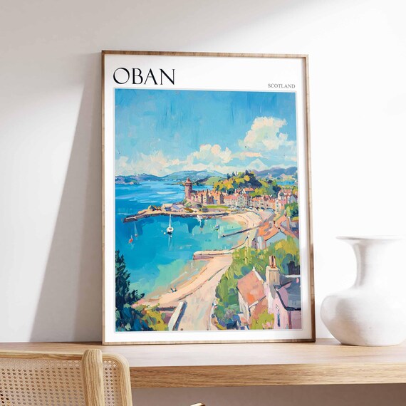 Oban Sunny Bay Beach Lighthouse Tower Cove Scotland Travel Poster