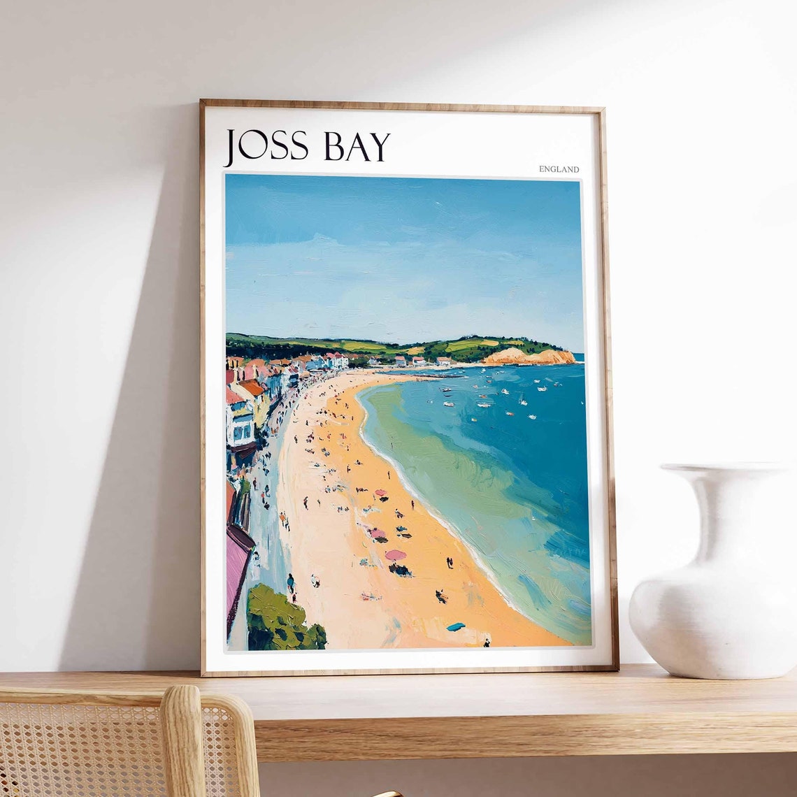 Joss Bay England Summer Aerial Bay View Crowded Beach Town Poster