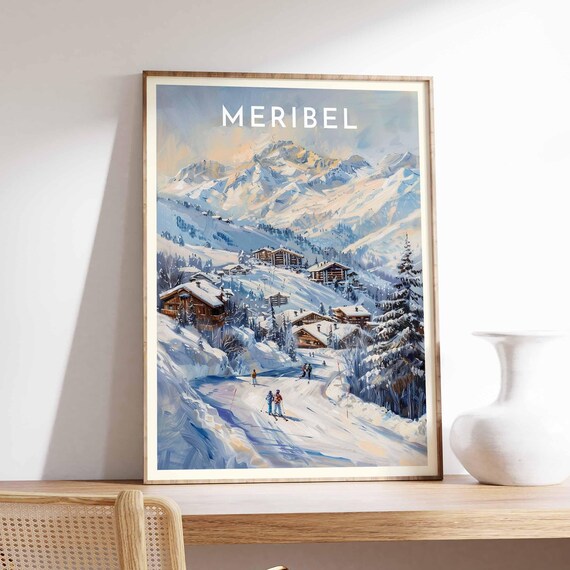 Meribel Sunrise Snow Peaks Hillside Chalets View Travel Poster
