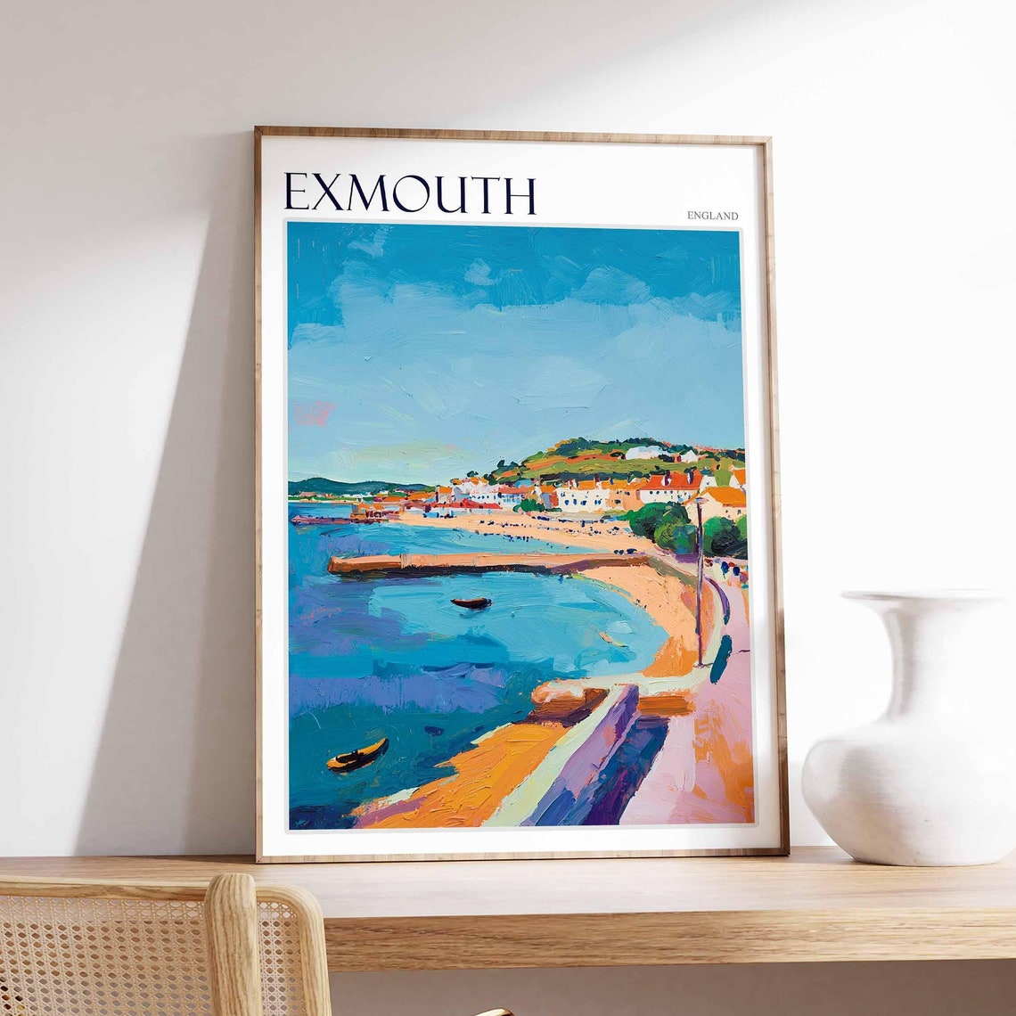 Exmouth England Harbor Breakwater Impressionist Coastal Poster