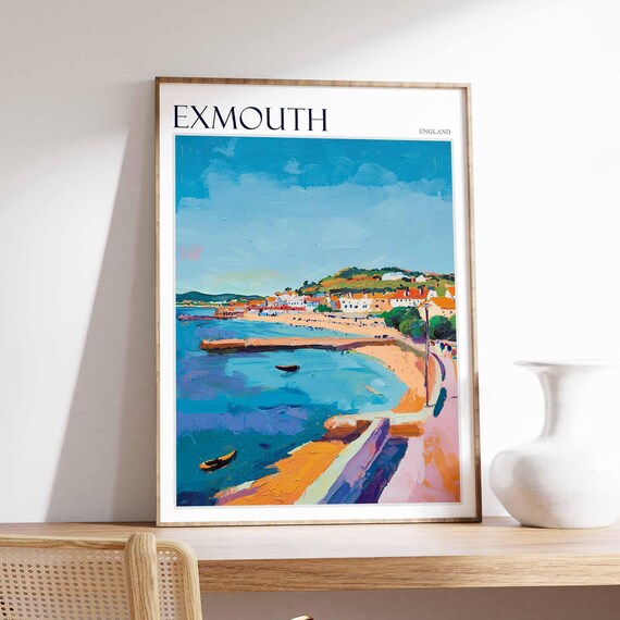 Exmouth England Harbor Breakwater Impressionist Coastal Poster