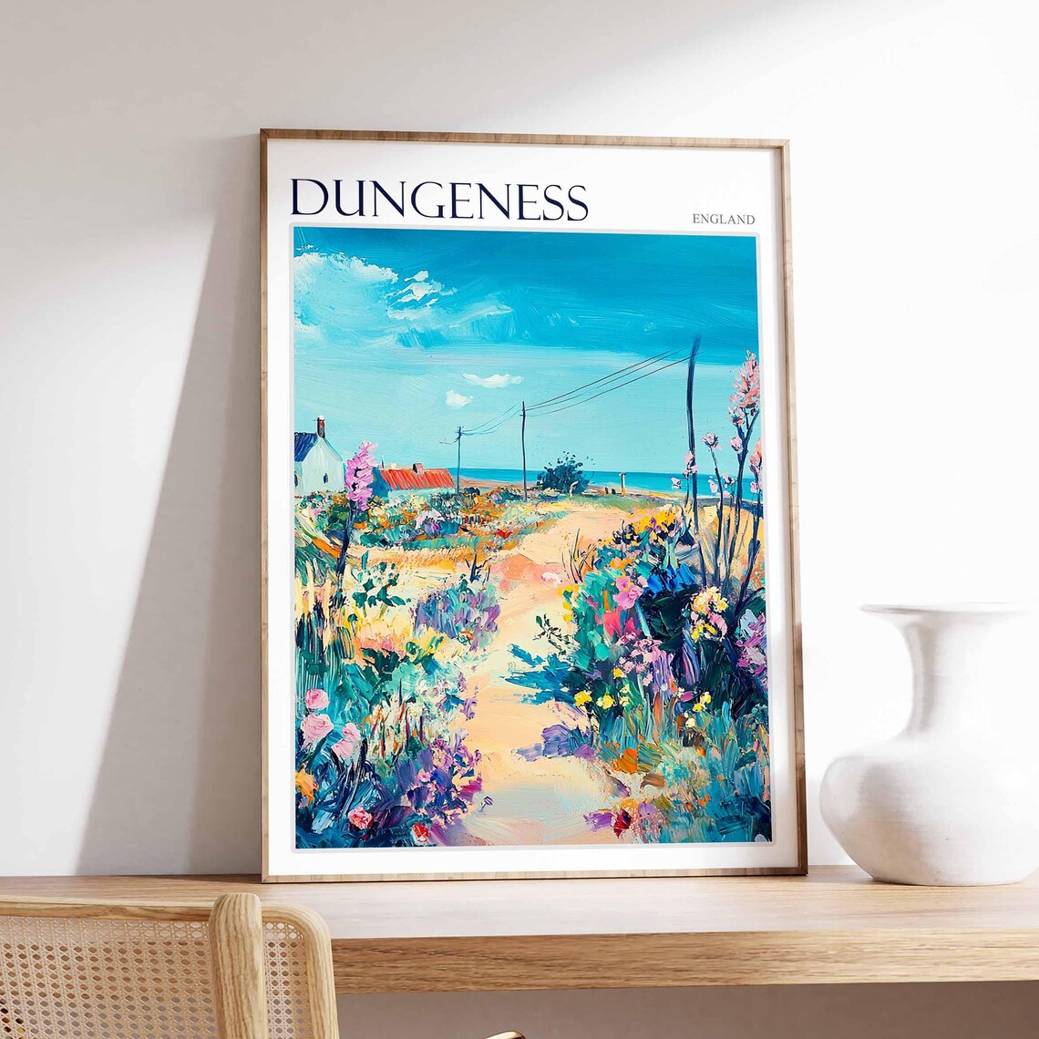 Dungeness England Wildflower Path to the Sea Cottage Painting Poster