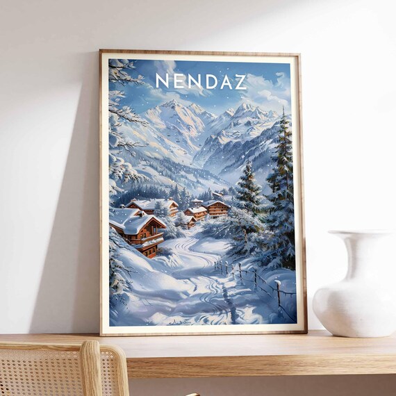 Nendaz Switzerland Morning Light Path Through Pines Chalets Ski Poster
