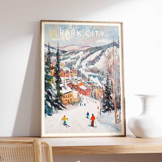 Park City Utah Colorful Ski Town Slopes Winter Artwork Poster