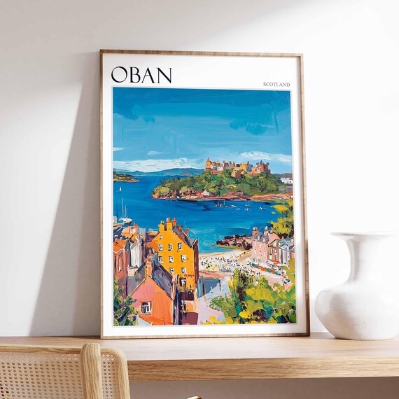 Oban Bright Blue Bay Overlook Island Cottages Scotland Travel Poster