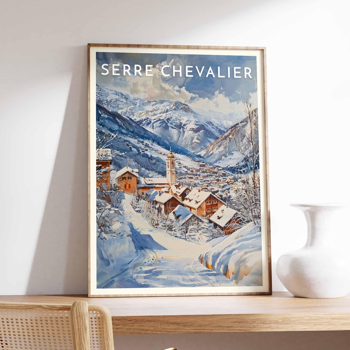 Serre Chevalier France Sunlit Village Bell Tower Between Peaks Poster
