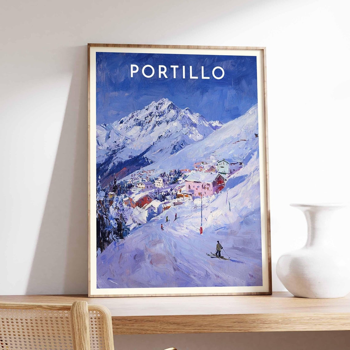 Portillo Chile Watercolor Blue Peak Alpine Ski Slope Resort Poster