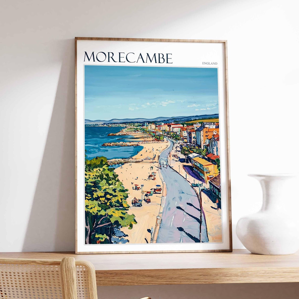 Morecambe England Beach Road Sunshades Busy Summer Shore Poster