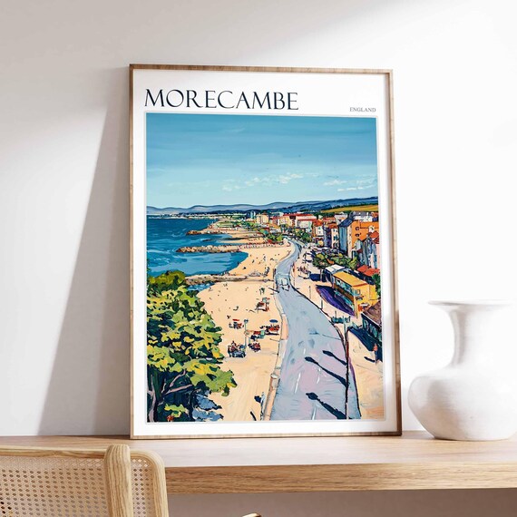 Morecambe England Beach Road Sunshades Busy Summer Shore Poster